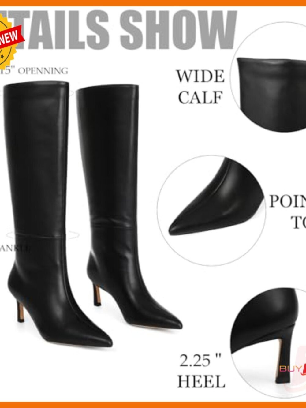 Knee High Boots Wide Calf Kitten Heel Pointed Toe Suede Pull On - Picture 4 of 7